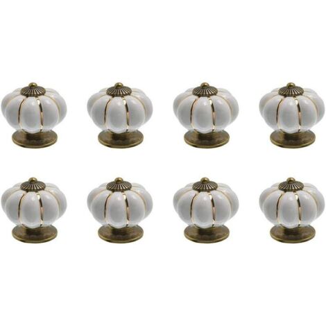 LAN Poignée de meuble-8 x Boutons de tiroir en céramique bouton de meuble forme citrouille pour tiroirs et placards de cuisine (Blanc)