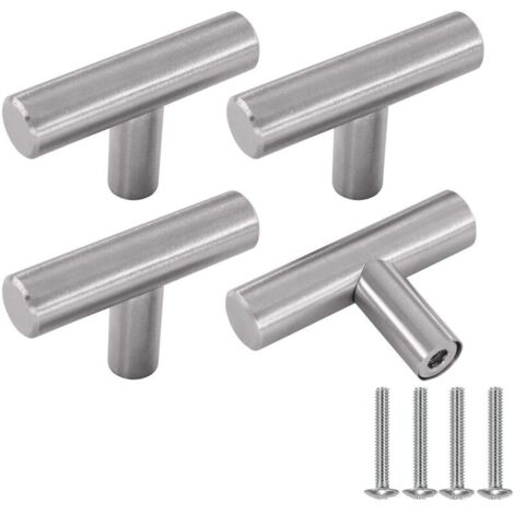 LAN Poignées de meubles, boutons de porte de placard en acier inoxydable argenté, lot de 4, style vintage, avec vis pour commode et armoire