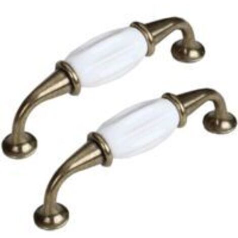 LAN Poignées de meubles Sollbry 2 en céramique blanche – pour meubles de cuisine, armoires, tiroirs, etc., alliage de zinc, entraxe 96 mm