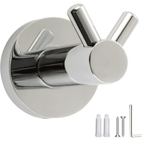 LAN Porte-manteau mural double en acier inoxydable chromé poli - Idéal pour la salle de bain, la cuisine, le couloir - Design élégant et résistant aux rayures