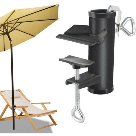 LAN Porte Parasol Balcon, Pied De Parasol Plage, Support Parasol Balcon pour Balustrade, Support Parasol Metal, Accroche Parasol Attache Pince De Table pour Parasols De Jardin Terrasse Universel Solid