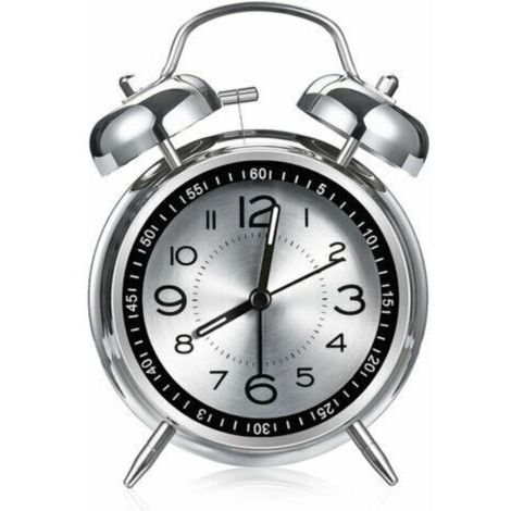 LAN Réveil fort pour adultes dormeurs lourds, quartz silencieux de 10,2 cm avec rétroéclairage, double cloche (gris)