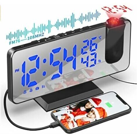 LAN - réveil projecteur de plafond - avec écran de rétroviseur de 7,5 pouces - port USB