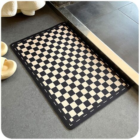 LAN Revêtement mural en terre de diatomées à damier noir et blanc 4060 cm Tapis antidérapant à damier pour toilettes et salle de bain, tapis absorbant pour porte de salle de bain, tapis de douche en t