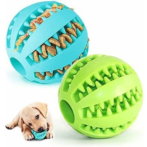 LAN Set de 2 boules en caoutchouc chien chien mâcher jouet pour petits et grands chiens drôle morsure résistant boules élastiques (vert et bleu)