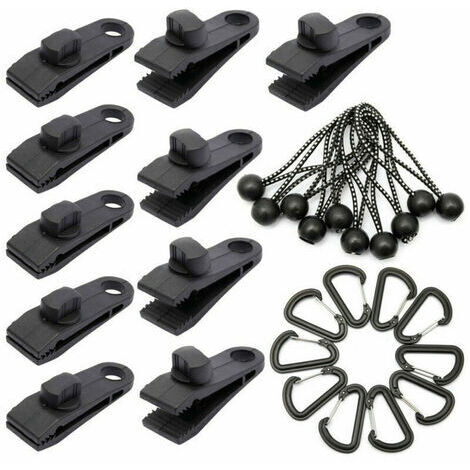 LAN Set de 30 fixations de bâche extérieure avec poignée de verrouillage robuste et mousqueton pour Camping extérieur bâche skyscreen Clip Clip de fixation