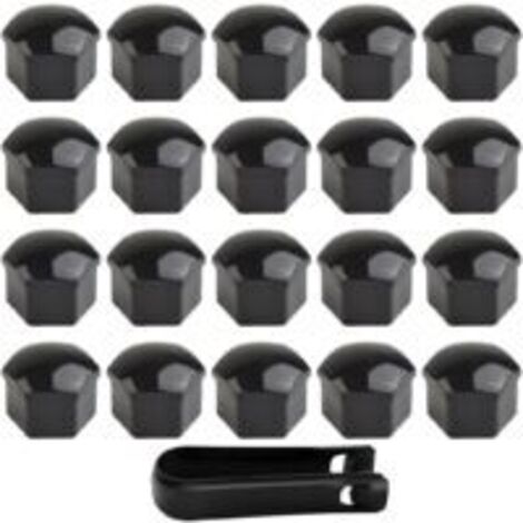 LAN Sollbry 20 écrous de roue de 17 mm, écrous de boulon de roue, cache-écrous hexagonaux avec kit d'outils de démontage pour voitures (noir)
