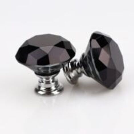 LAN Sollbry Boutons de meubles en forme de diamant de 30 mm, poignées de tiroir en verre cristal, lot de 10 (noir)