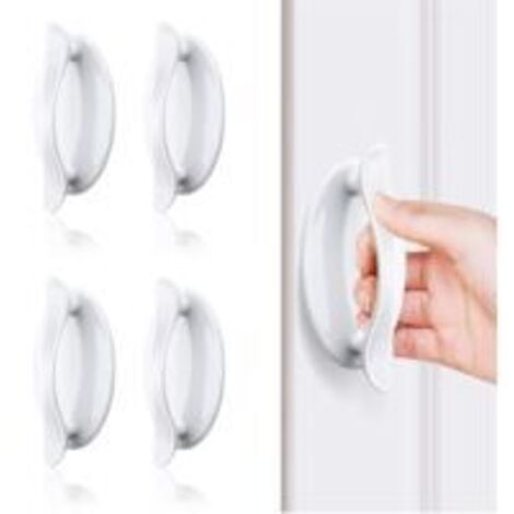 LAN Sollbry Lot de 4 poignées de porte autocollantes blanches en PP pour portes et fenêtres, placards, tiroirs et buffets