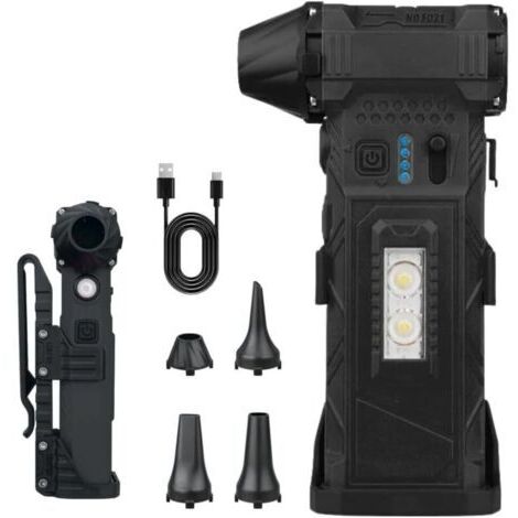 LAN Souffleur à air comprimé sans fil, vitesse réglable, 4 buses, lampe de poche LED, autonomie de 110 minutes (6000 mAh)