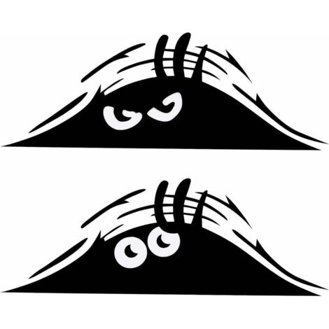 LAN Sticker vehicule Furtivement Monstre Yeux effrayants Autocollant de Voiture furtivement Elfe décalcomanie étanche Sourire et colère Autocollants de Voiture Noir pour Pare-Chocs de fenêtre de Voitu