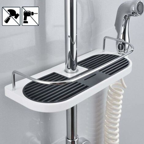 LAN Support de douche télescopique, barre de douche réglable en alliage d'aluminium plateau de douche élévateur plateau de douche plateau de douche bac à éclaboussures meuble de rangement salle de bai