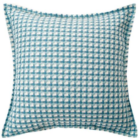 LAN Taie d'oreiller simple à carreaux bleu glacier 45x45 Taies d'oreiller en coton et lin à motif pied-de-poule, coussins de tête de lit, coussins de dossier, coussins de salon, housses de coussins de