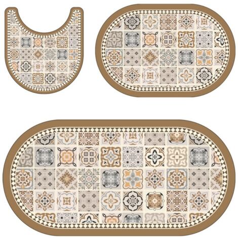 LAN Tapis absorbant de porte de douche monobloc en carrelage à motif mochi 4060cm Ensemble de tapis de toilette (ensemble de trois pièces), tapis d'entrée de salle de bain, tapis en terre de diatomées