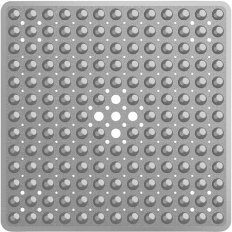 LAN Tapis de douche antidérapant, 53 x 53 cm, avec ventouses, carré et trous de drainage, gris.