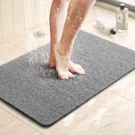 LAN Tapis de douche antidérapant, 60 x 40 cm, avec drain, en PVC à séchage rapide, pour baignoire, douche et salle de bain (gris)