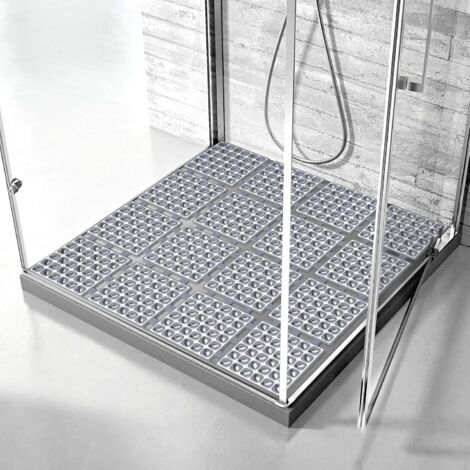 LAN Tapis de douche antidérapant 60 x 60 cm, à ventouses, pour douche ou baignoire, pliable et découpable, gris foncé