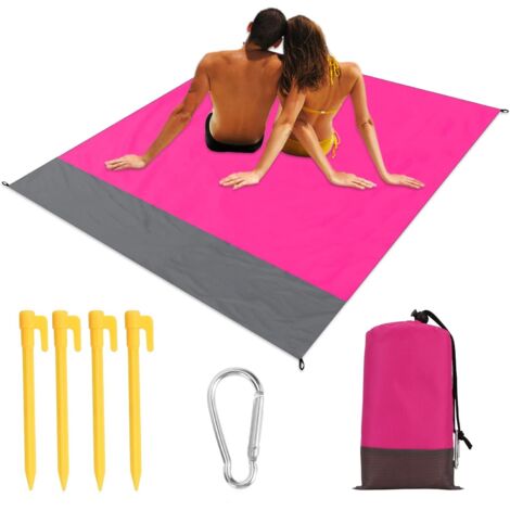 LAN Tapis de plage imperméable, couverture de plage résistante au sable 200 cm x 210 cm Serviette de plage pour plage, camping, pique-nique, parc, voyage et autres activités de plein air, rose rouge