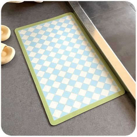 LAN terre de diatomées à motif diamant bleu 5080cm Tapis antidérapant à damier pour toilettes et salle de bain, tapis absorbant pour porte de salle de bain, tapis de douche en terre de diatomées
