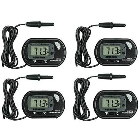 LAN Thermomètre d'aquarium LCD, ensemble de 4 thermomètres numériques numériques avec sondes étanches pour aquariums, terrariums et réservoirs vétérinaires