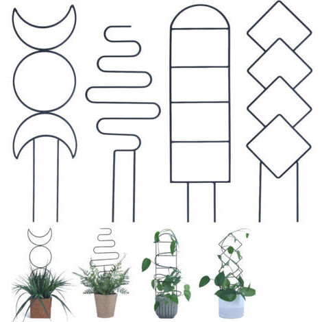 LAN Treillis pour plantes grimpantes d'intérieur, petit treillis métallique de 40,6 cm pour plantes en pot, extérieur, avec différents motifs, pour vigne, lierre, support pour plantes, lot de 4