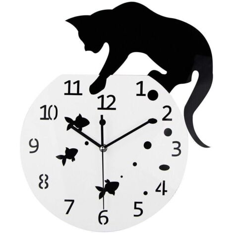 LAN Trois poissons rouges chat horloge murale/maison bricolage décoration montre/chat horloge supérieure salon miroir 3D conception murale