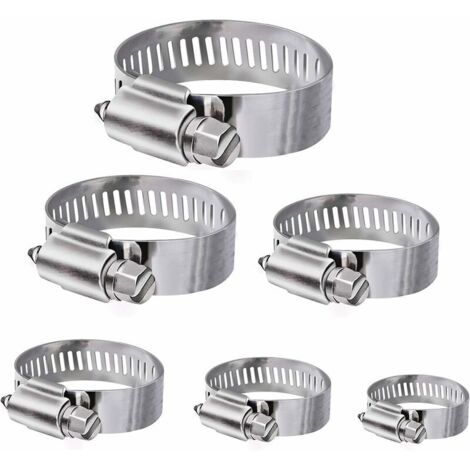 LAN Tuyau Clips, 36 pièces réglable 8–32 mm Gamme en acier inoxydable Colliers de serrage Assortiment de 8 tailles pour famille Tuyau d'eau, réservoir de gaz, tube d'automobiles, etc.