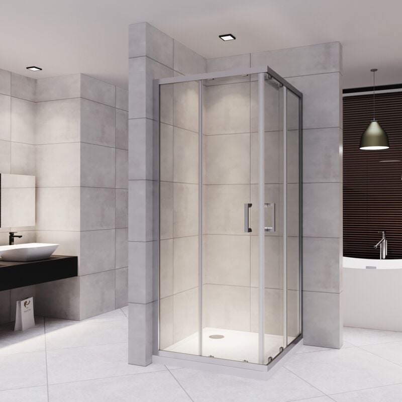 Saniverre - lana Cabine de douche porte coulissante h 180 cm verre transparent 90 x 90 cm