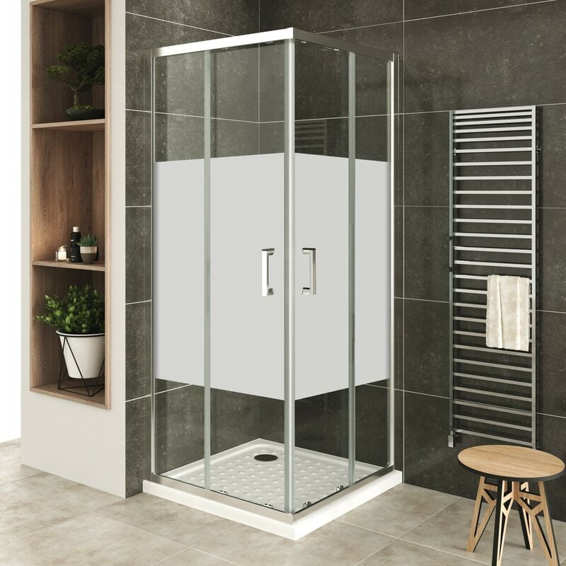 Saniverre - lana+ Porte de douche d'angle coulissante h 190 cm verre centre-opaque 90 x 100 cm