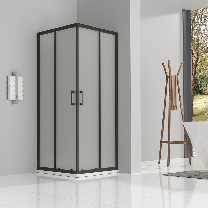 Saniverre - lanablack Cabine de douche h 180 cm porte coulissante opaque 85 x 85 cm