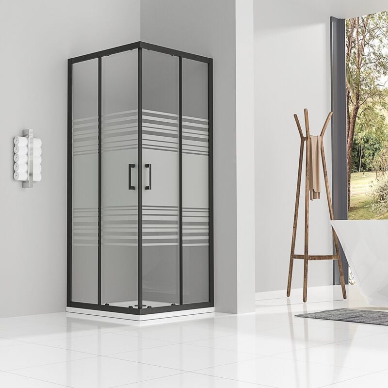 Saniverre - lanablack Cabine de douche h 180 cm porte coulissante semi-opaque 80 x 100 cm + receveur