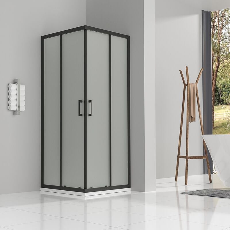 Saniverre - lanablack Cabine de douche h 185 cm porte coulissante opaque 80 x 80 cm