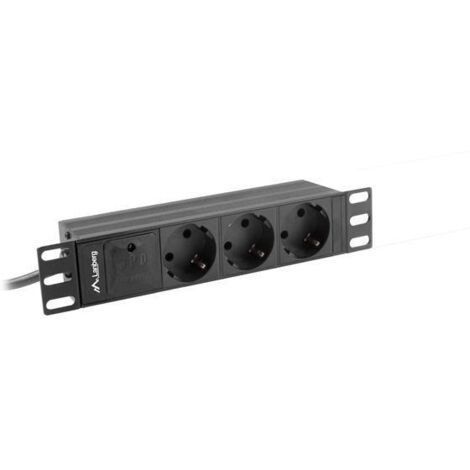 Lanberg Steckdosenleiste für 10"-Schränke, 1 HE, 10 A, PDU, 3x Schuko, 2 m, schwarz