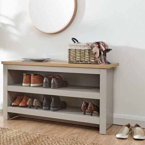 Lancaster Grey Shoe Bench Hallway Storage Stores 8 Pairs Minimum Oak Top Finish