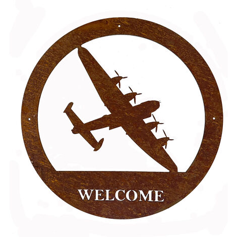 Lancaster Large Wall Art - With Text - Steel - W49.5 x H49.5 cm - Bare Metal/Ready to Rust