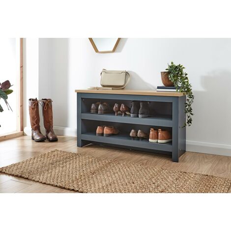 Lancaster Oak Top Open Shoe Bench with Shelf Storage up to 8 Pairs - Blue