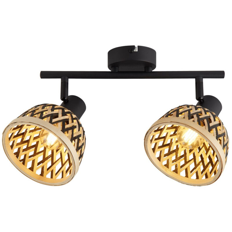 Searchlight - lance 2Lt Barre de 2 spots Metal noir avec têtes Bambou E14 2x40w max Lg 45cm