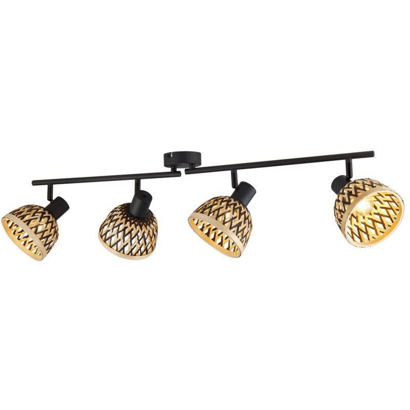 Searchlight - lance 4Lt Barre de 4 spots Metal noir avec têtes Bambou E14 4x40w max Lg 94cm