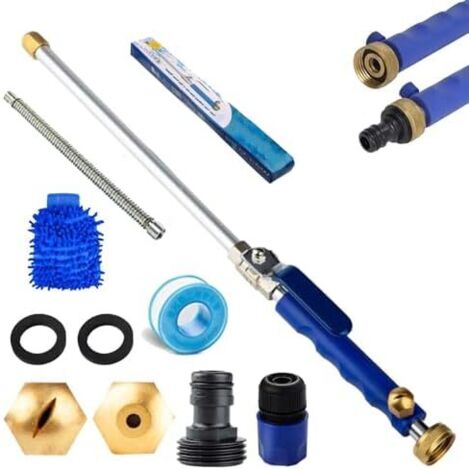 Lance De Nettoyage 2-En-1 Pour Tuyau D’Arrosage, Buse Haute Pression Avec 2 Embouts, Raccords Rapides Et Gants Voiture, Terrasse Extérieur(Blue) Blue -