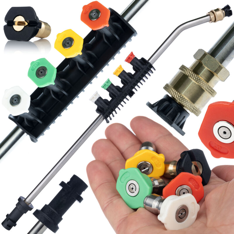 Lancia idropulitrice da 1/4', curva 15°, con set di 5 ugelli e maniglia