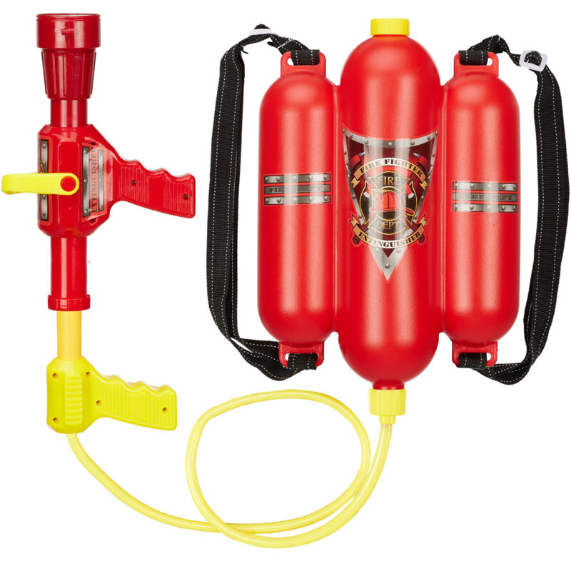 Relaxdays - Lance de pompier, 2,5 l de réservoir, 5 m de portée, 2 fonctions de jet, Sac à dos d'enfants, rouge-jaune