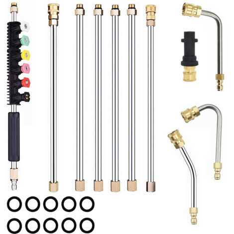 Lance de pulvérisation coudée, avec tige d'extension et 6 embouts de buse, Doté d'un système de connexion rapide de 1/4 de pouce