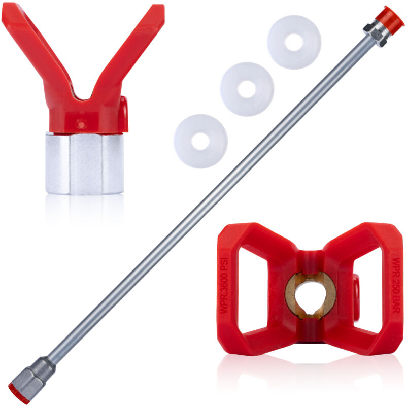Lancia per pistola per vernice Rosfix 150 cm + 3x Guarnizione per pistola per vernice Rosfix 1 pz + Copertura ugello in acciaio inossidabile Rosfix