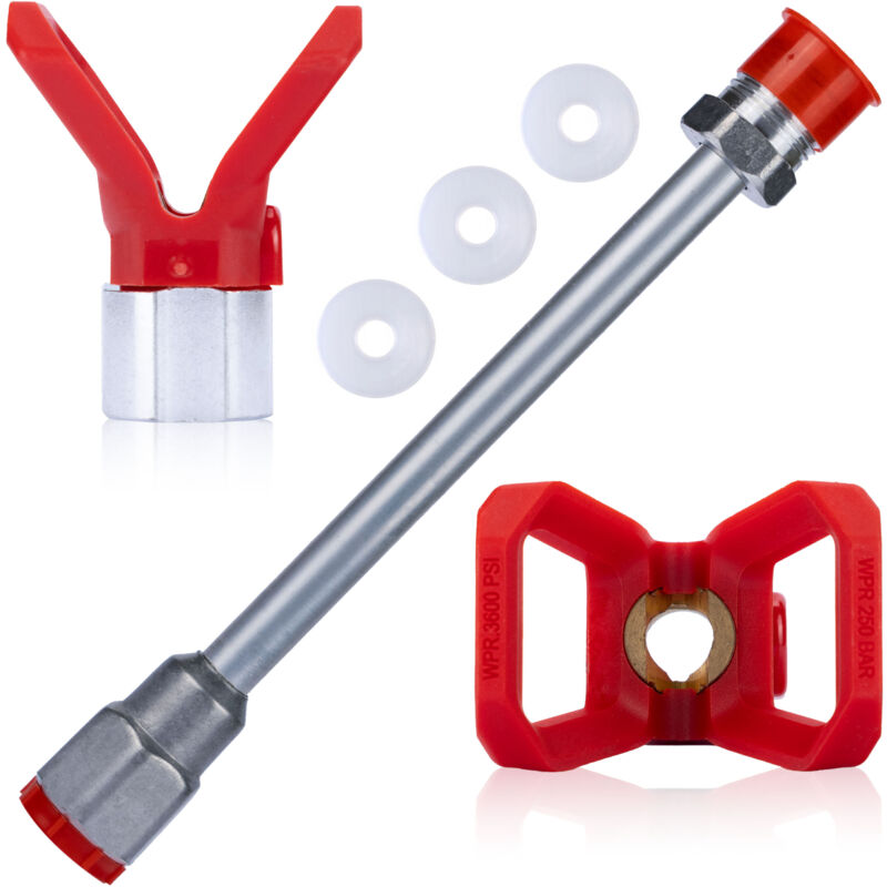Lancia per pistola per vernice Rosfix 30 cm + 3x Guarnizione per pistola per vernice Rosfix 1 pz + Copertura ugello in acciaio inossidabile Rosfix