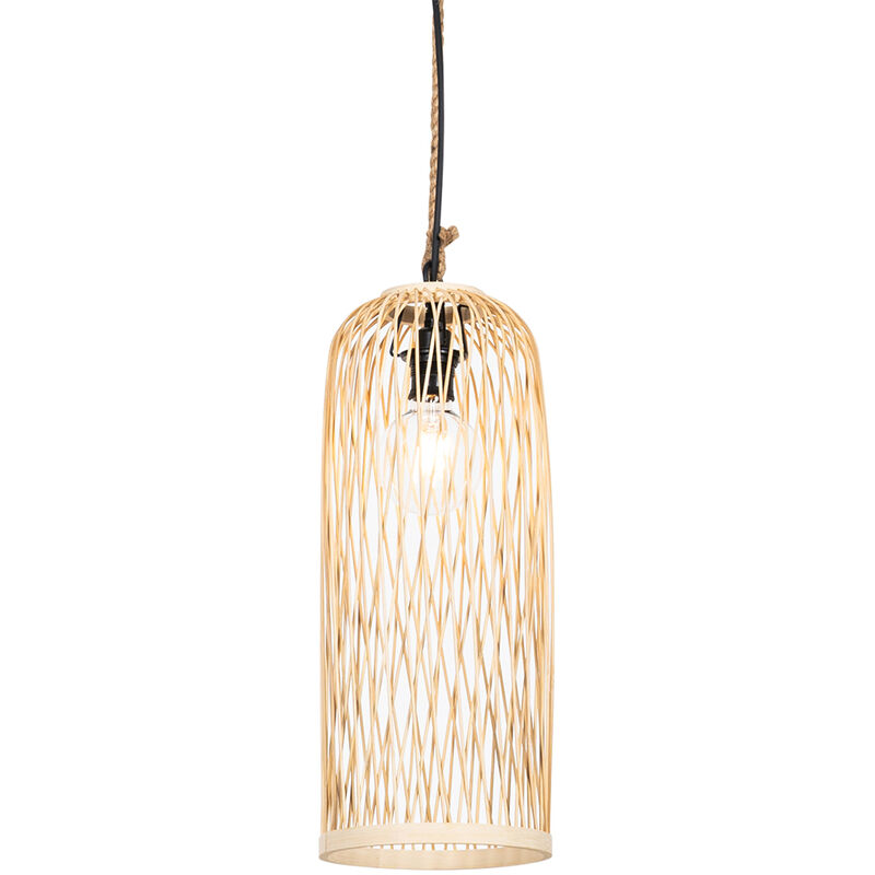 Qazqa - Ländliche Hängelampe Für Den Außenbereich, Rattan, 25 Cm – Calamus