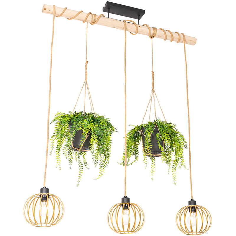 Image of Rustic Pendant Light Gold with Wood&hellip;