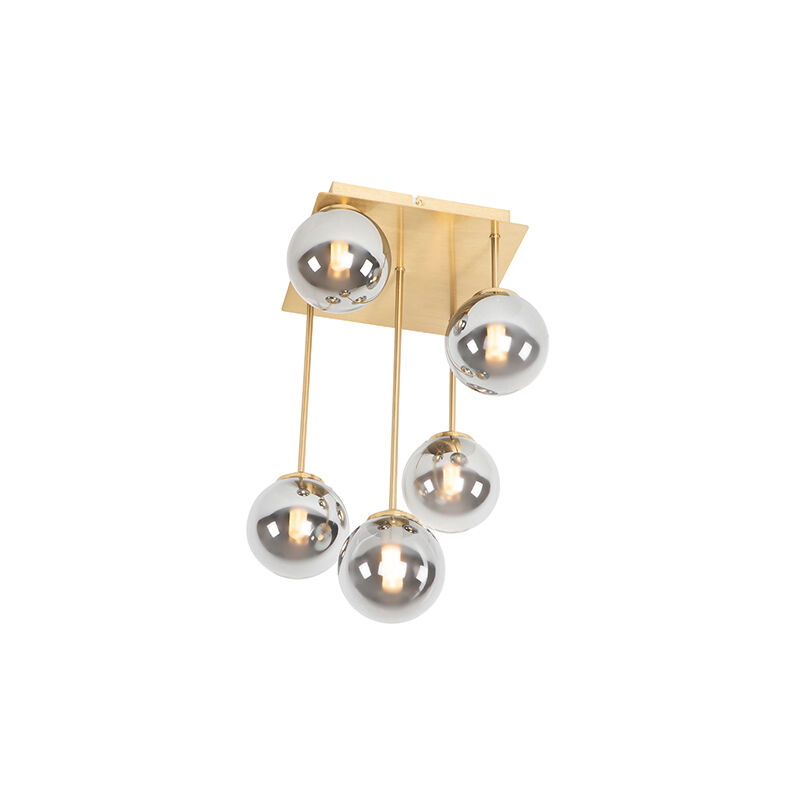 Modern ceiling lamp gold 5-light with smoke glass - Athens