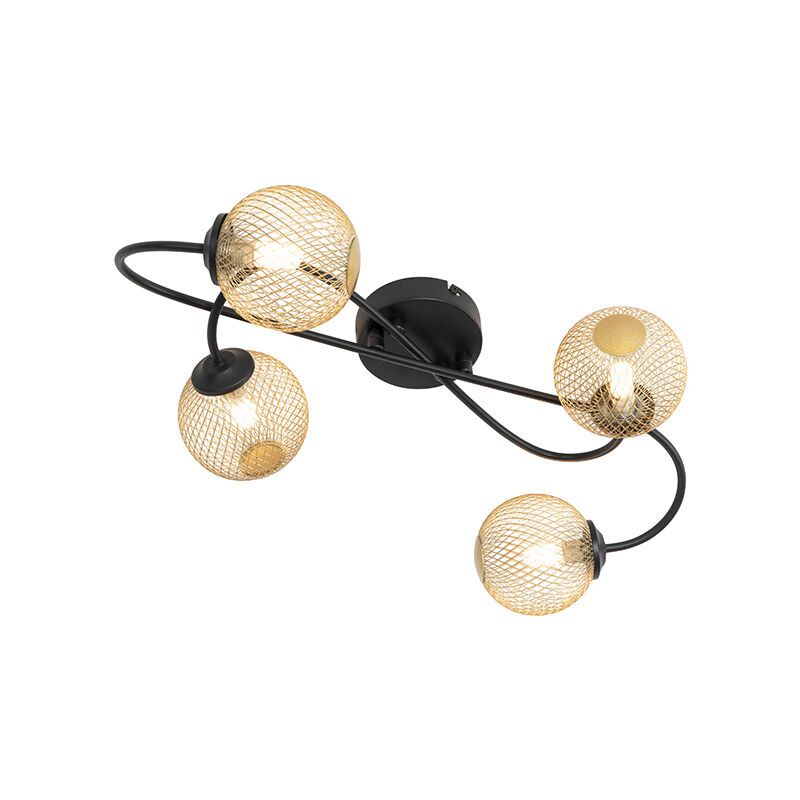 Modern ceiling lamp black with gold 4-lights - Athens Wire
