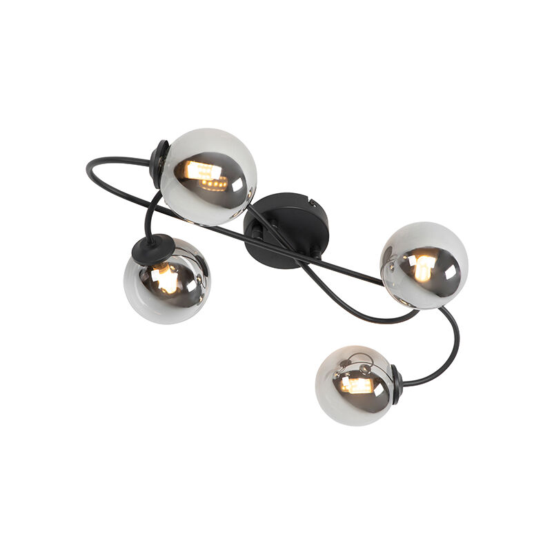Modern ceiling lamp black 4-light with smoke glass - Athens