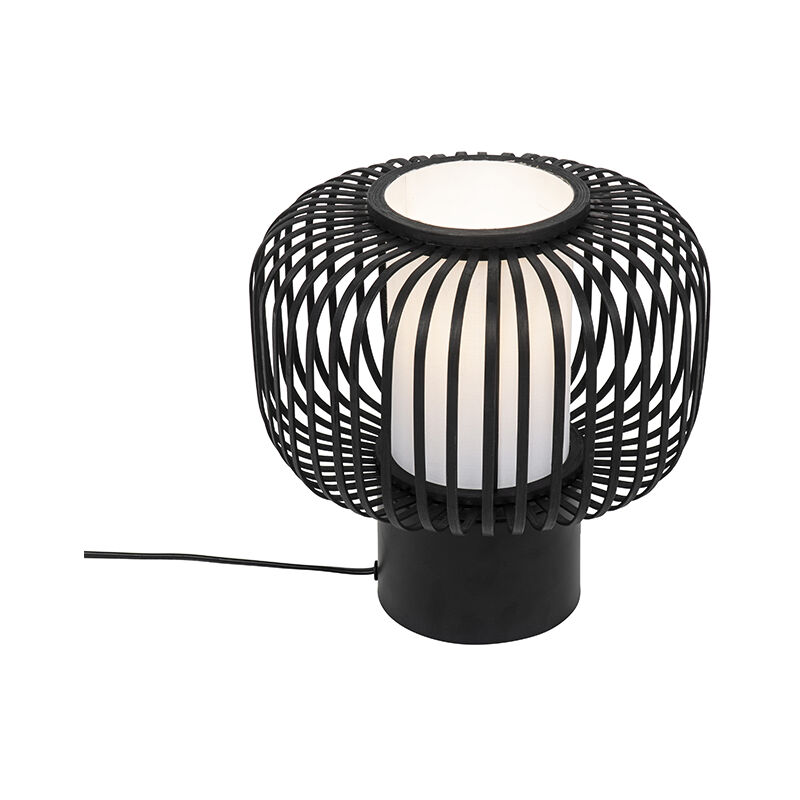 Modern table lamp black with bamboo - Bambuk